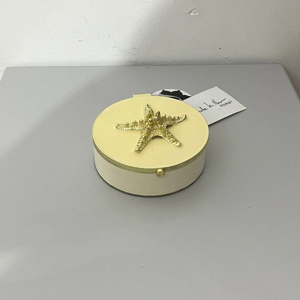 Nicole Miller Trinket Box Home  Yellow Gold Starfish Coastal Mirror Jewelry Case